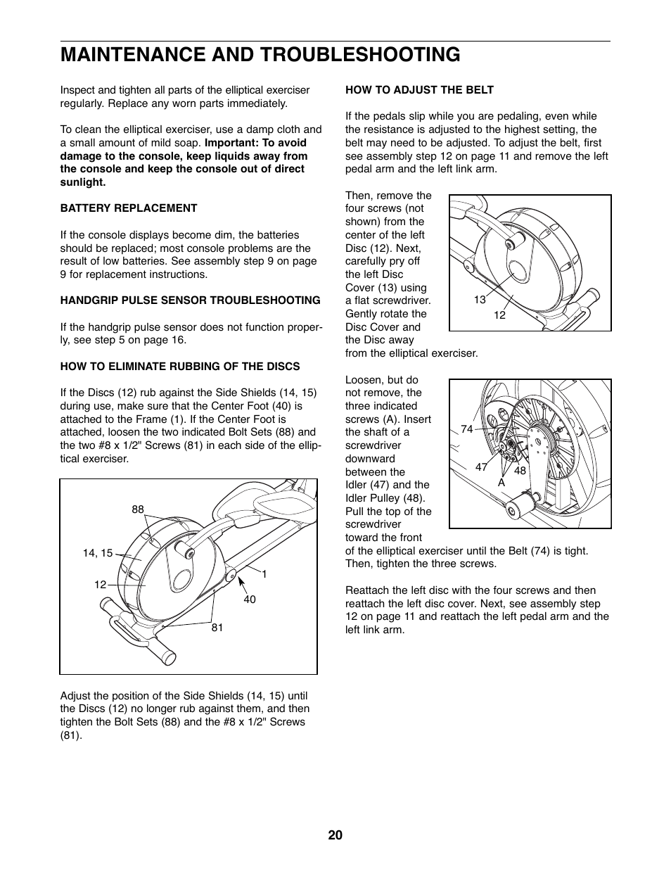 Maintenance and troubleshooting | NordicTrack 831.23665.2 User Manual | Page 20 / 28