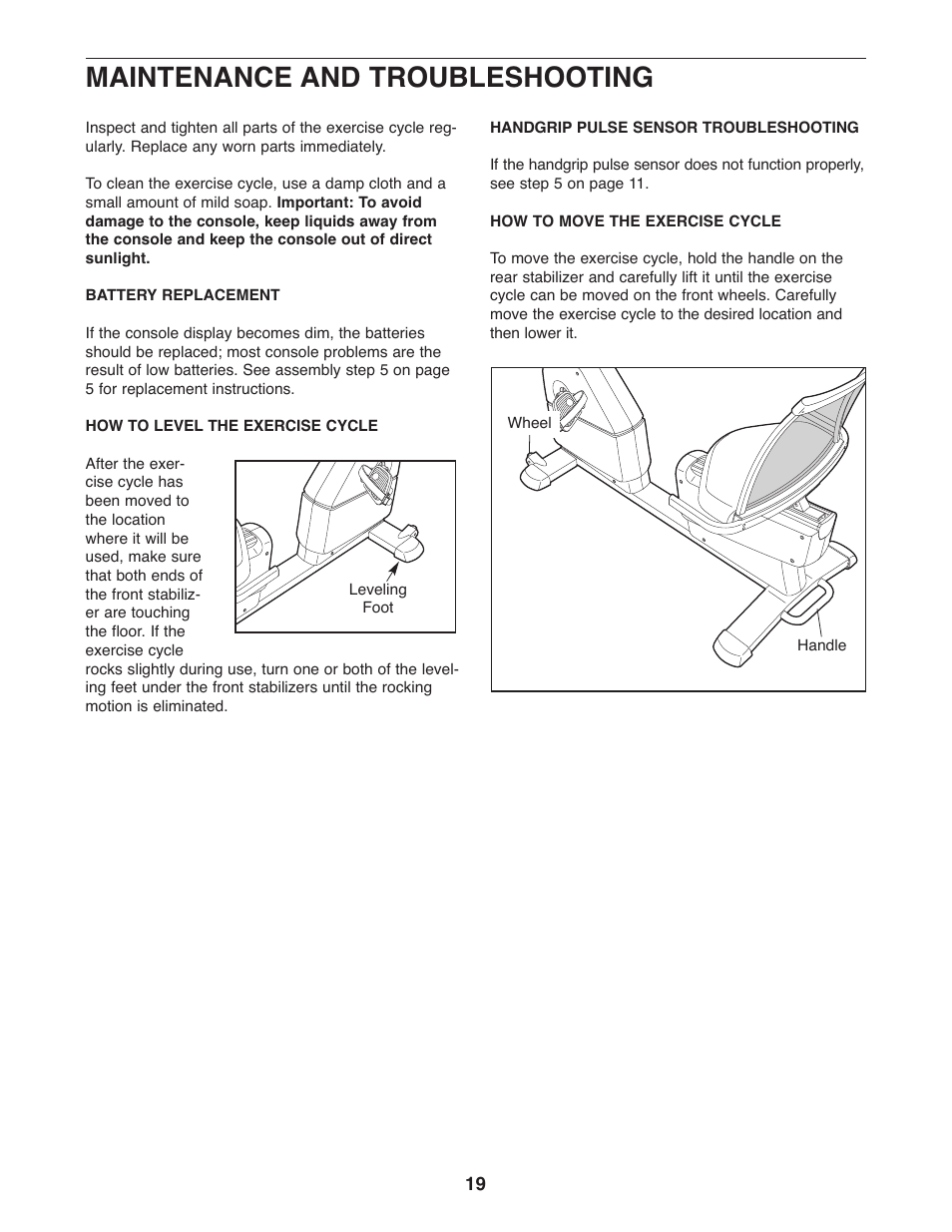 Maintenance and troubleshooting | NordicTrack NTC4015.2 User Manual | Page 19 / 24