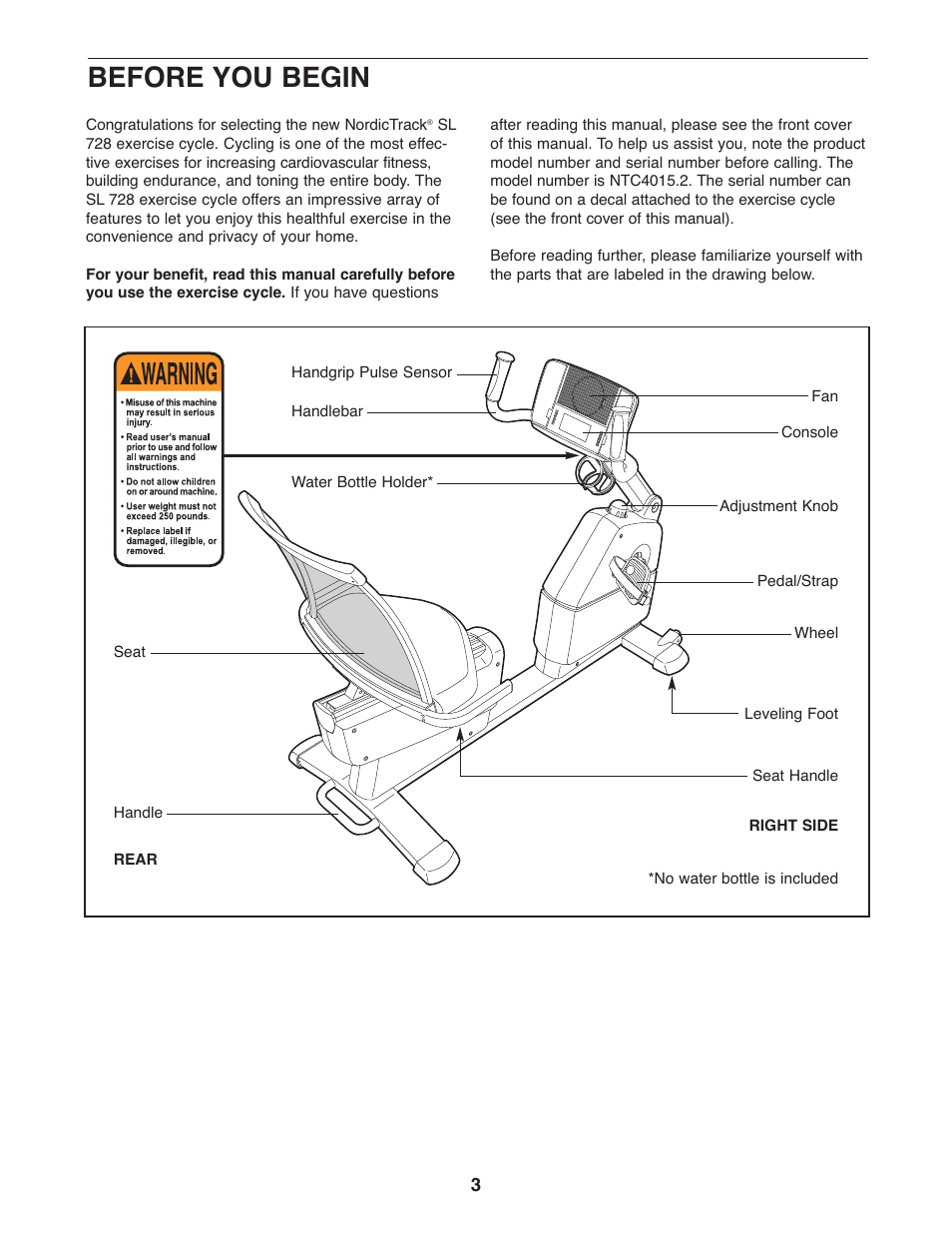 Before you begin | NordicTrack NTC4015.2 User Manual | Page 3 / 24