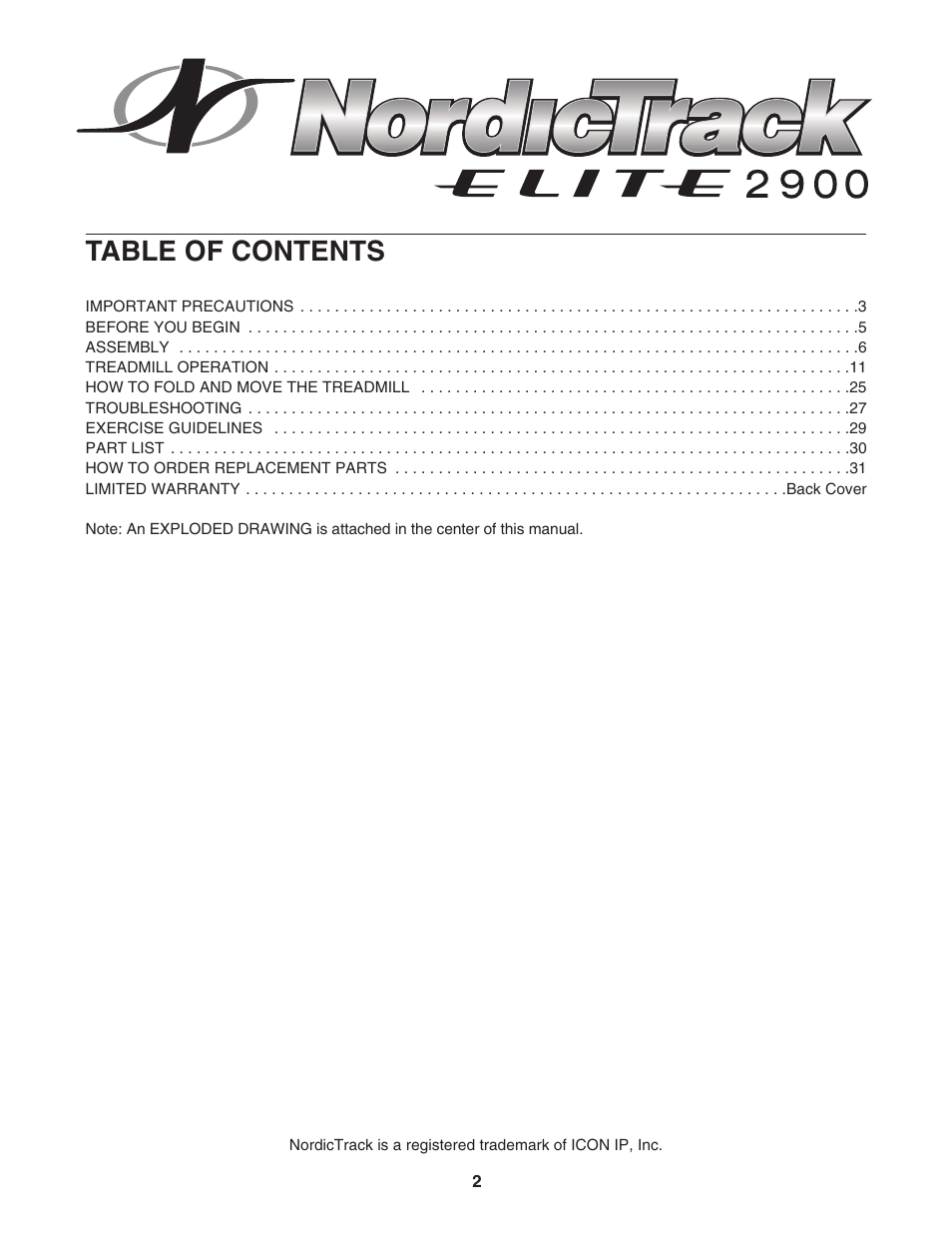 NordicTrack ELITE NTL16905.0 User Manual | Page 2 / 34