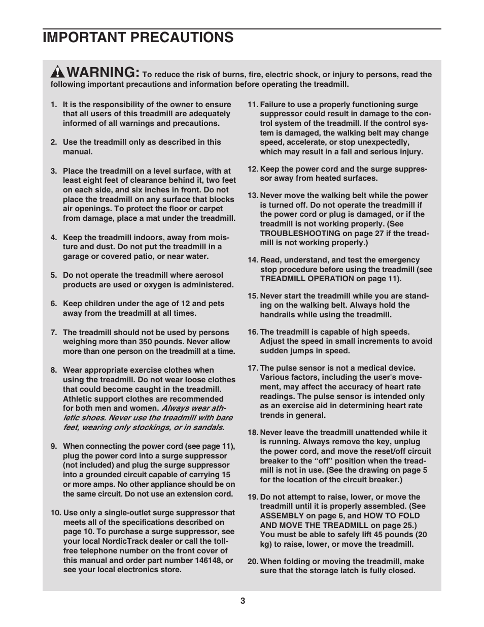 Warning, Important precautions | NordicTrack ELITE NTL16905.0 User Manual | Page 3 / 34