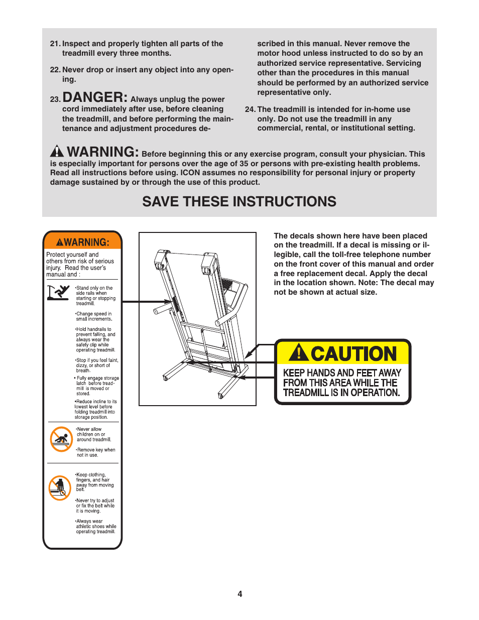 Danger, Warning, Save these instructions | NordicTrack ELITE NTL16905.0 User Manual | Page 4 / 34