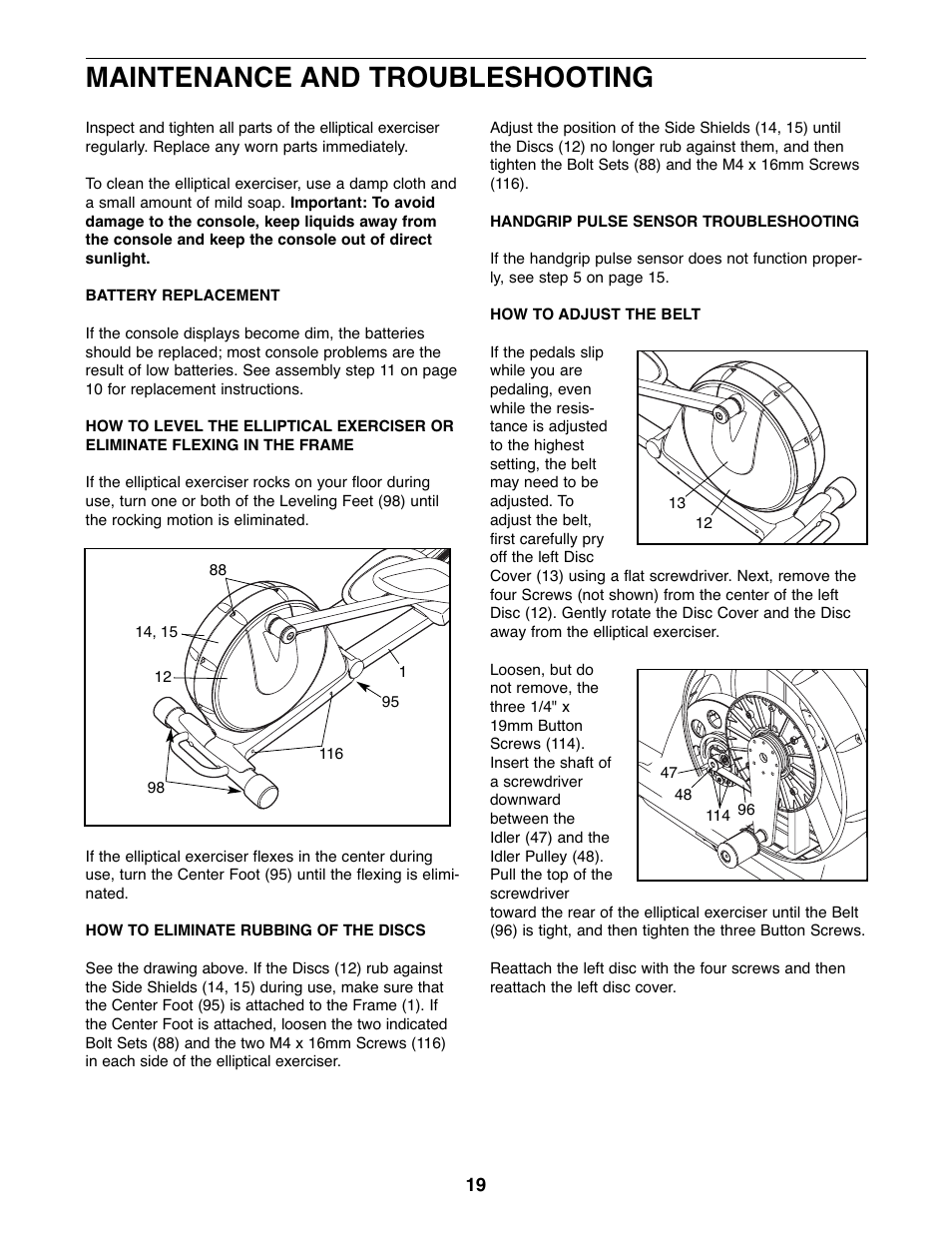 Maintenance and troubleshooting | NordicTrack 23667.0 User Manual | Page 19 / 28