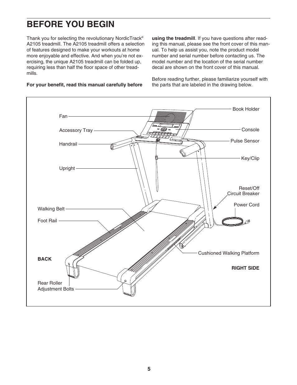 Before you begin | NordicTrack A2105 NTL06907.0 User Manual | Page 5 / 36