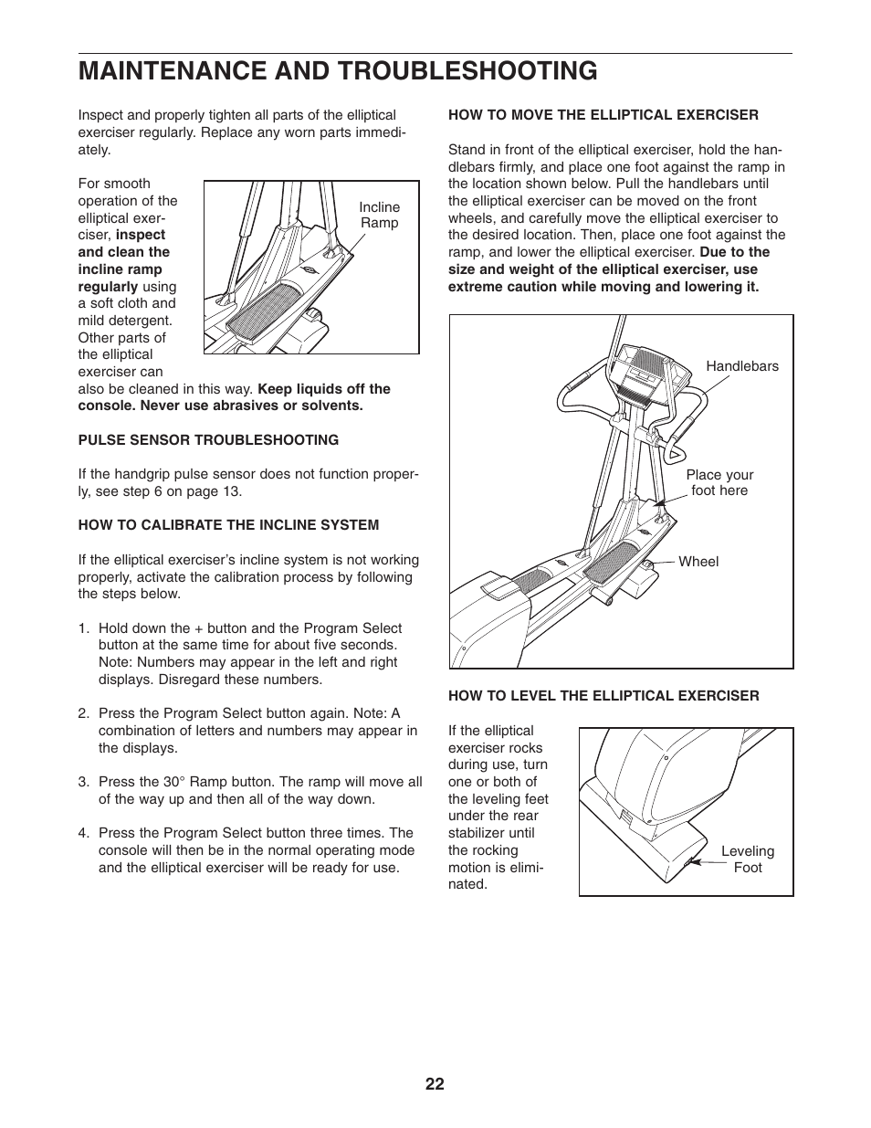 Maintenance and troubleshooting | NordicTrack NCCEL09940 User Manual | Page 22 / 28
