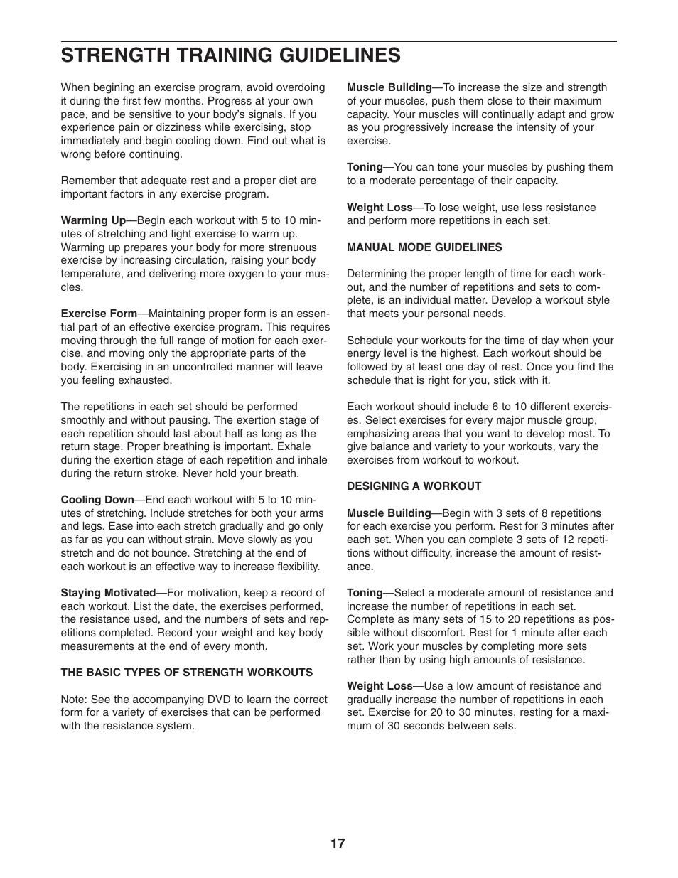 Strength training guidelines | NordicTrack PT3 NTCCSY9897.0 User Manual | Page 17 / 20