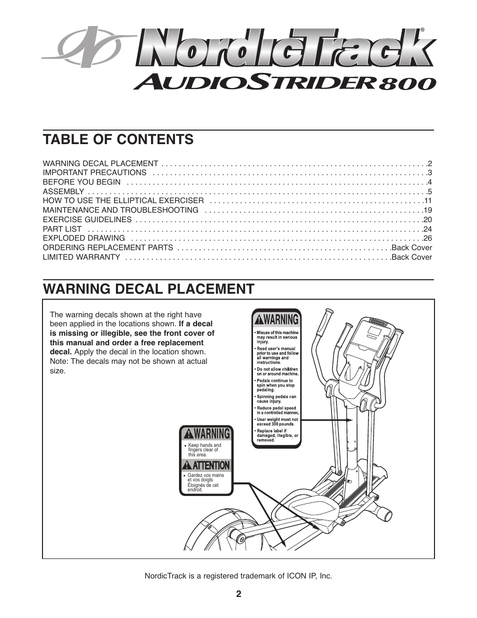 NordicTrack AudioStrider 30725.0 User Manual | Page 2 / 28