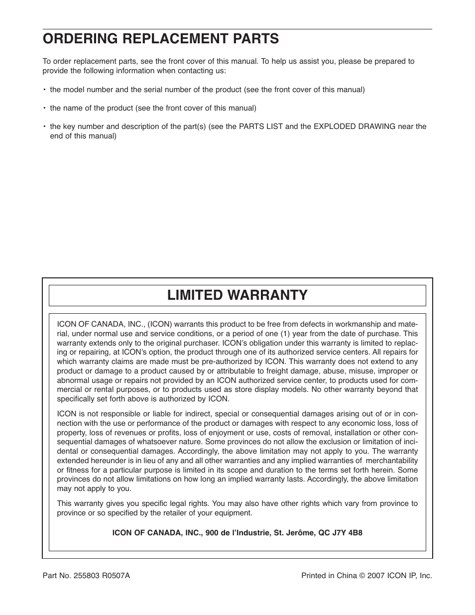 Ordering replacement parts, Limited warranty | NordicTrack AudioStrider 30725.0 User Manual | Page 28 / 28