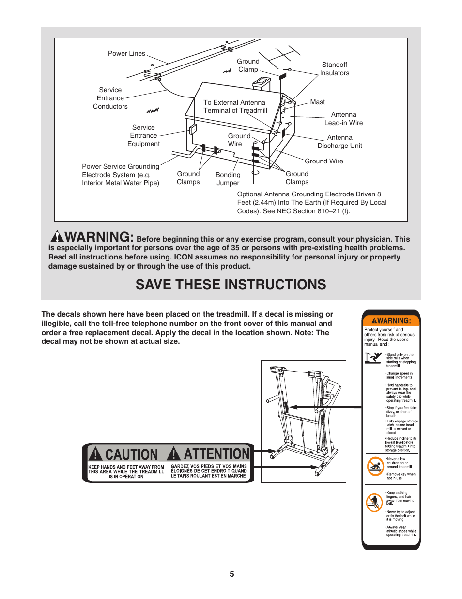 Warning, Save these instructions | NordicTrack ViewPoint 2800 30602.0 User Manual | Page 5 / 42