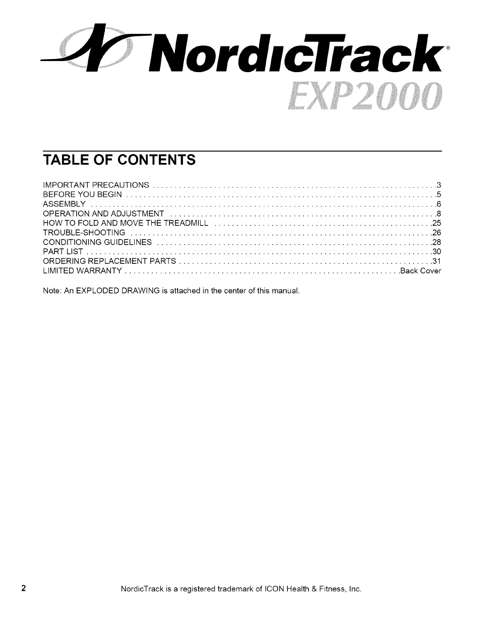 Tnordicfrack, Av fl i | NordicTrack EXP2000 NTTL11994 User Manual | Page 2 / 33