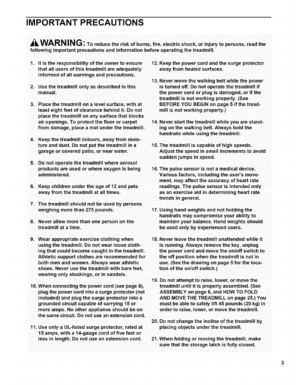 Important precautions, Important precautions a warning | NordicTrack EXP2000 NTTL11994 User Manual | Page 3 / 33