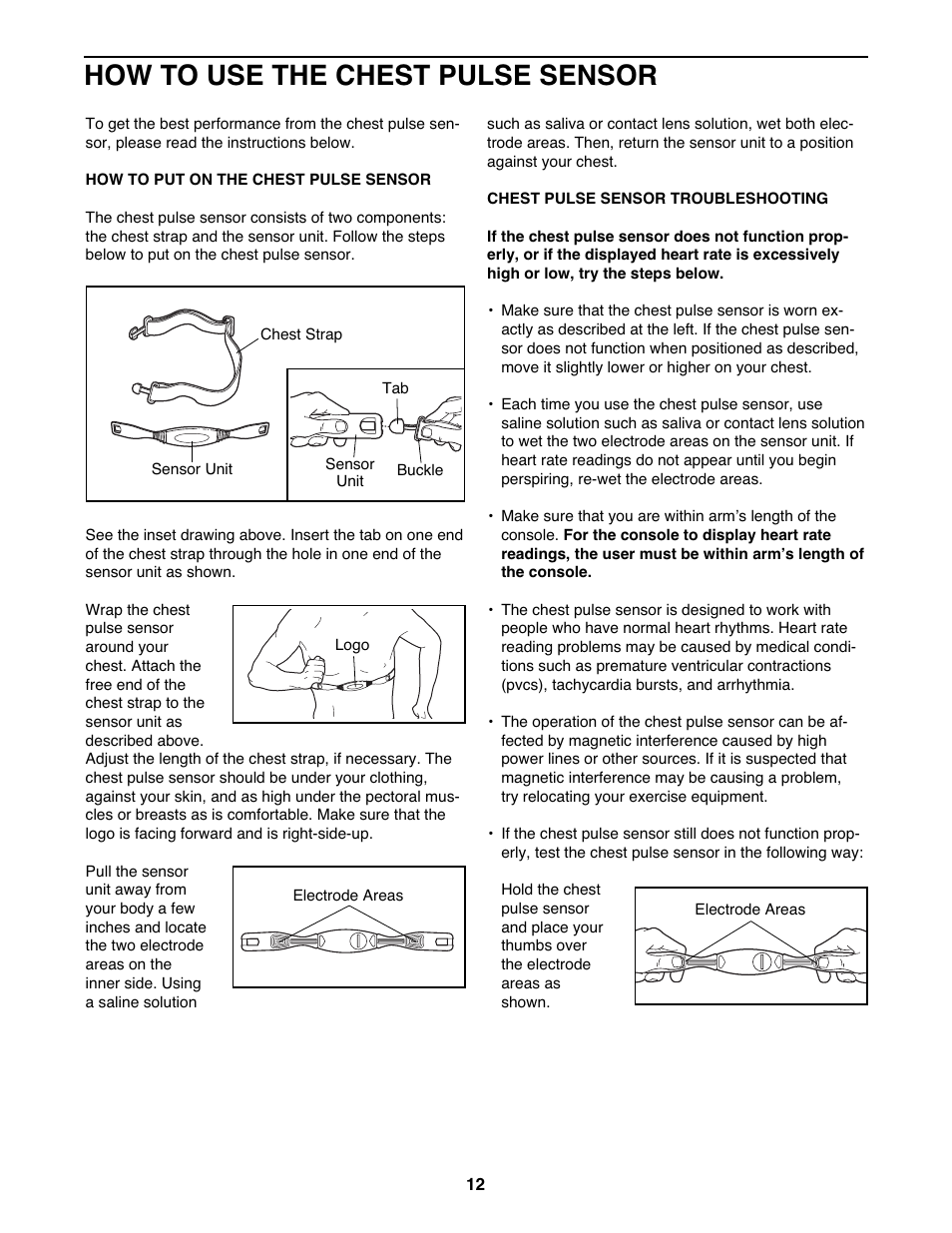 How to use the chest pulse sensor | NordicTrack ELITE NTEL4255.0 User Manual | Page 12 / 28