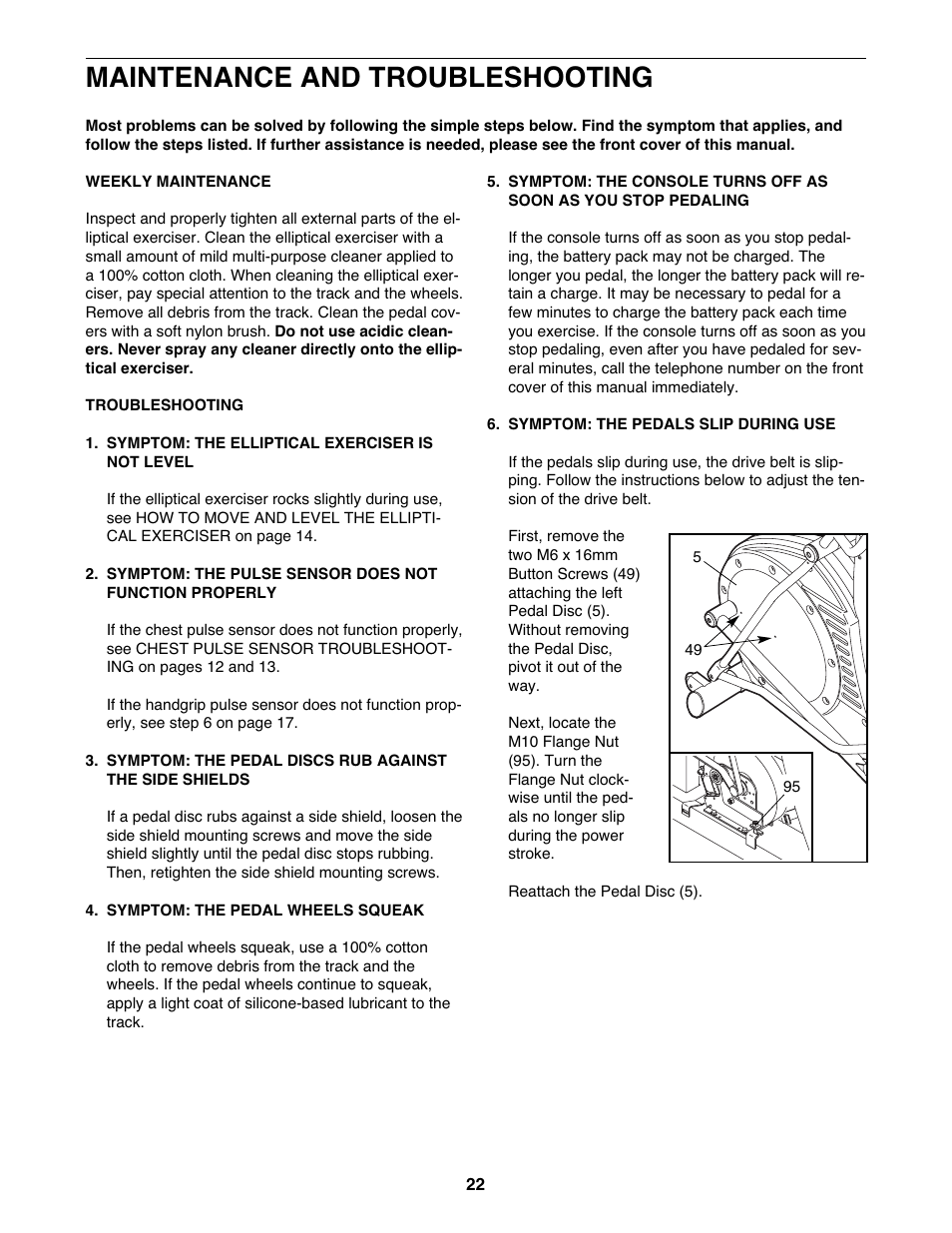 Maintenance and troubleshooting | NordicTrack ELITE NTEL4255.0 User Manual | Page 22 / 28