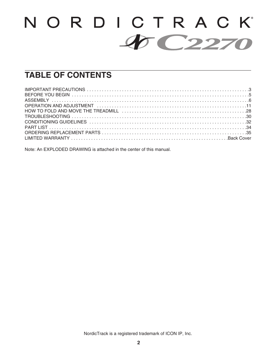 NordicTrack C2270 NTL12950 User Manual | Page 2 / 38