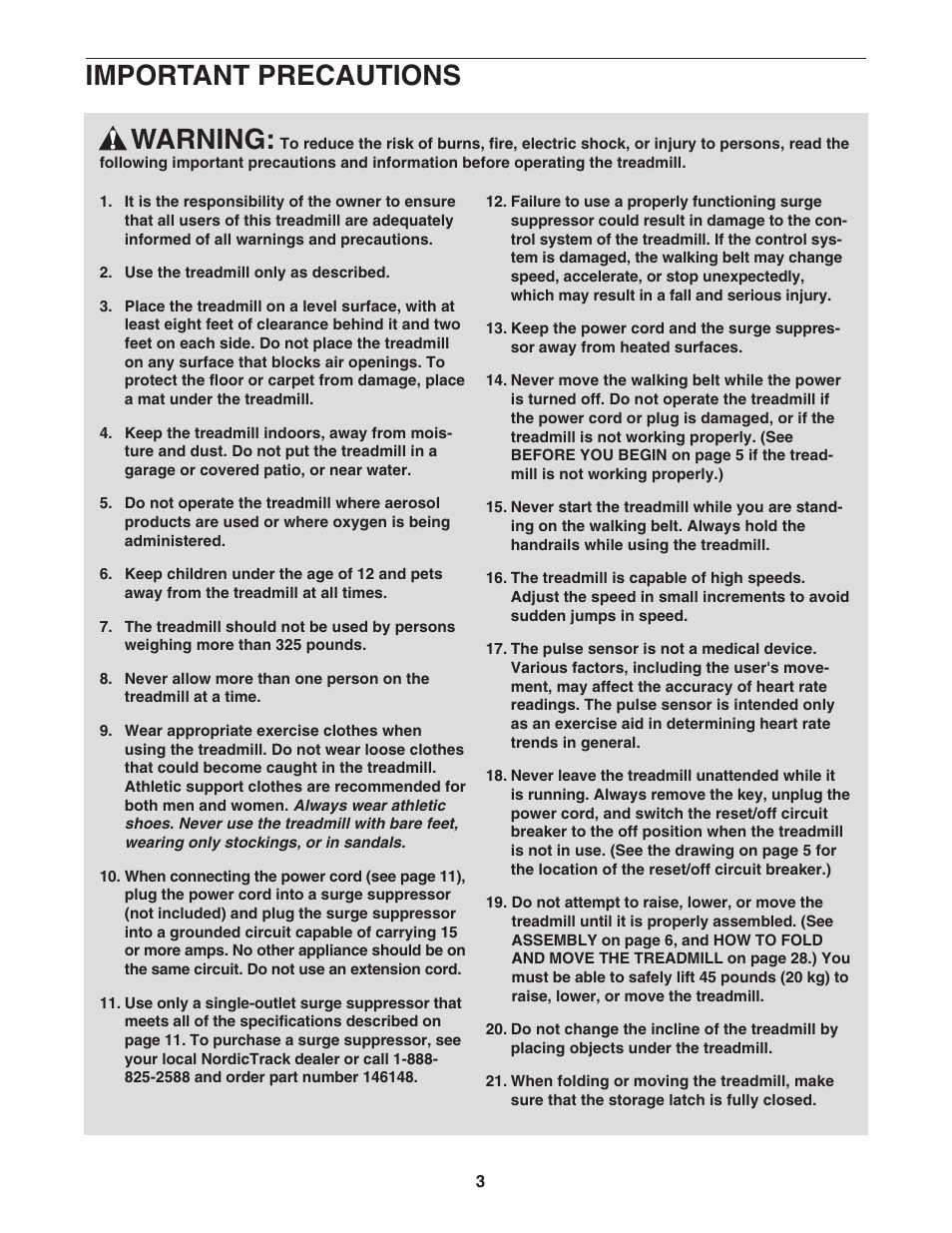 Warning, Important precautions | NordicTrack C2270 NTL12950 User Manual | Page 3 / 38