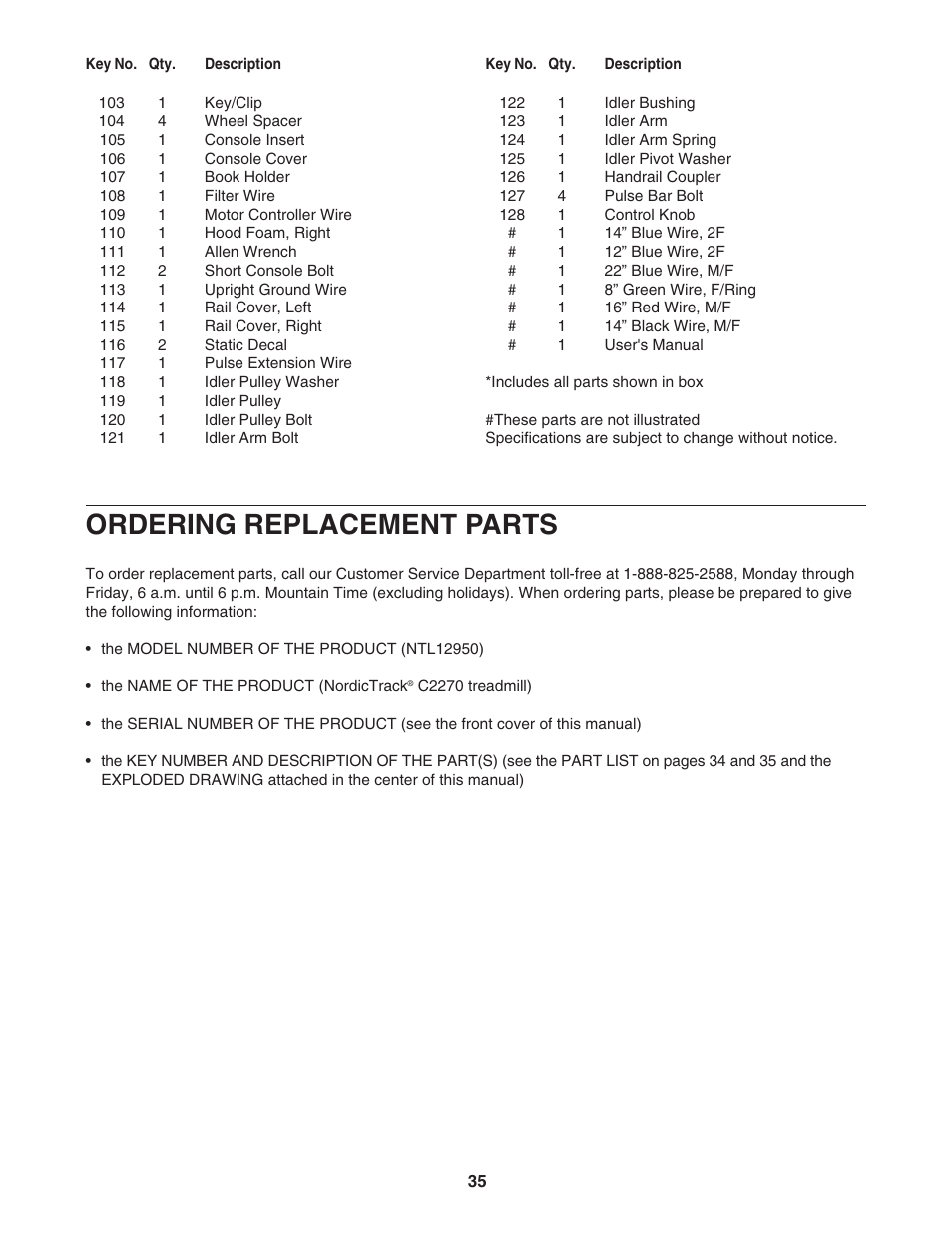 Ordering replacement parts | NordicTrack C2270 NTL12950 User Manual | Page 35 / 38