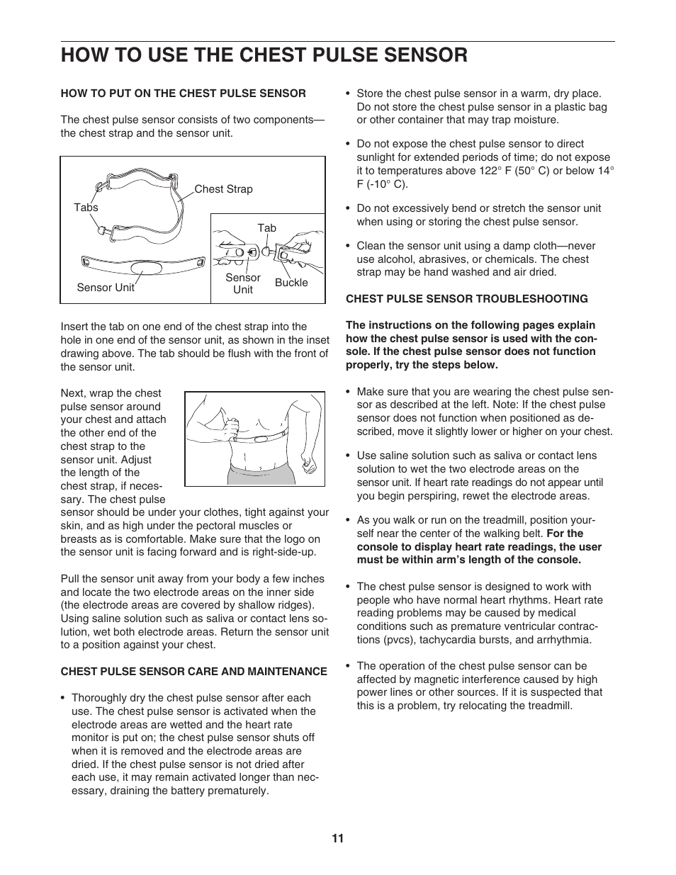 How to use the chest pulse sensor | NordicTrack ELITE NTL19007.1 User Manual | Page 11 / 34