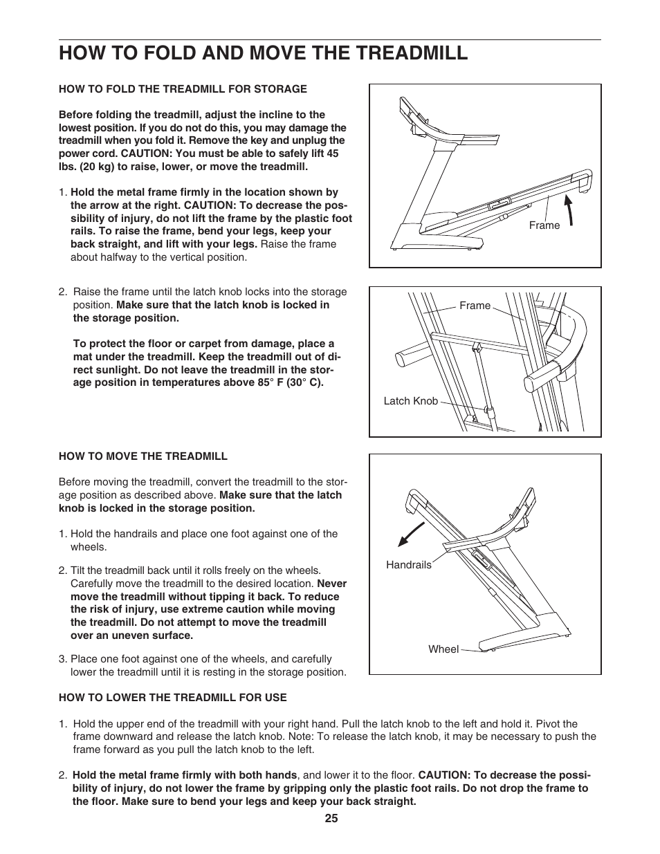 How to fold and move the treadmill | NordicTrack ELITE NTL19007.1 User Manual | Page 25 / 34