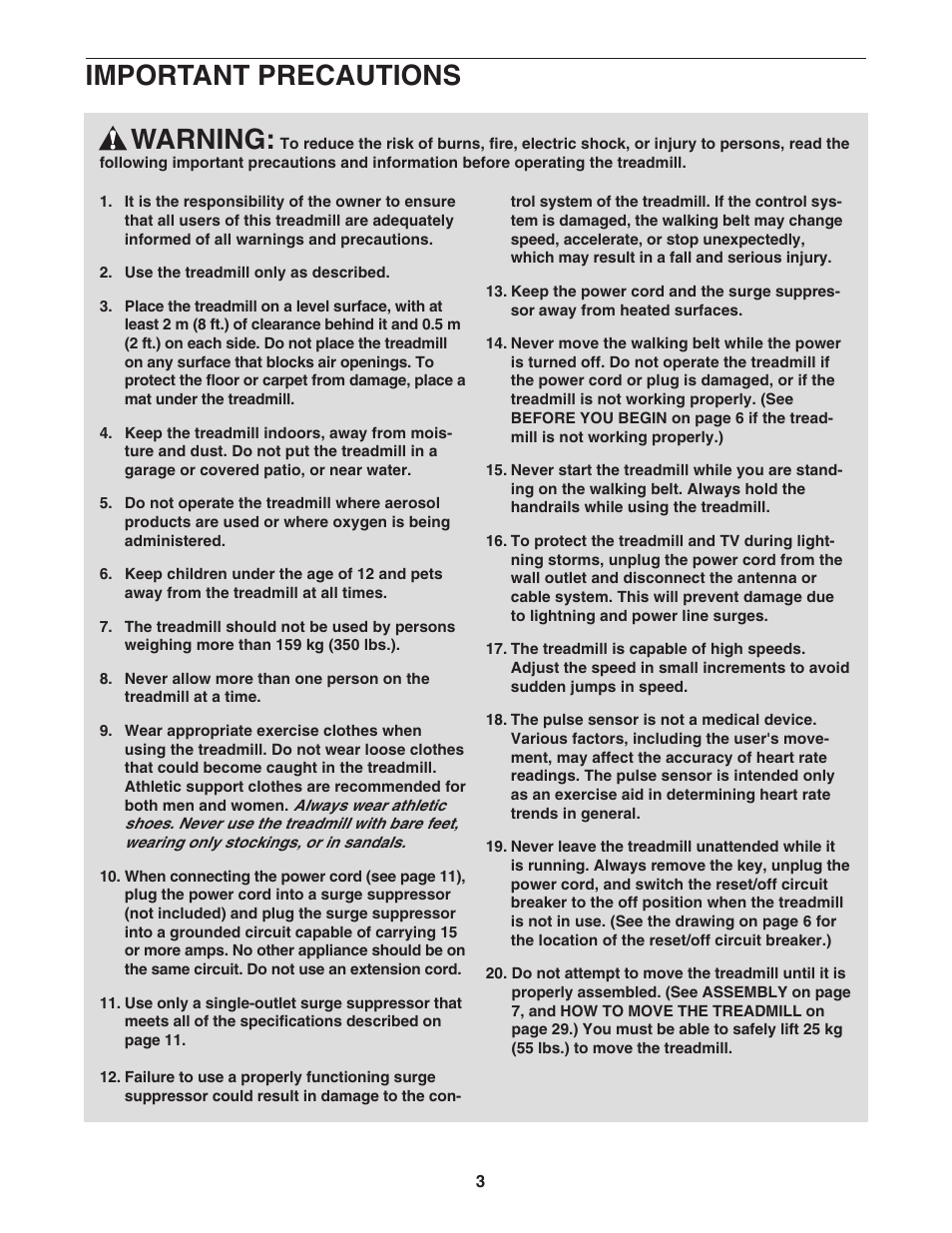 Warning, Important precautions | NordicTrack 30505.0 User Manual | Page 3 / 38