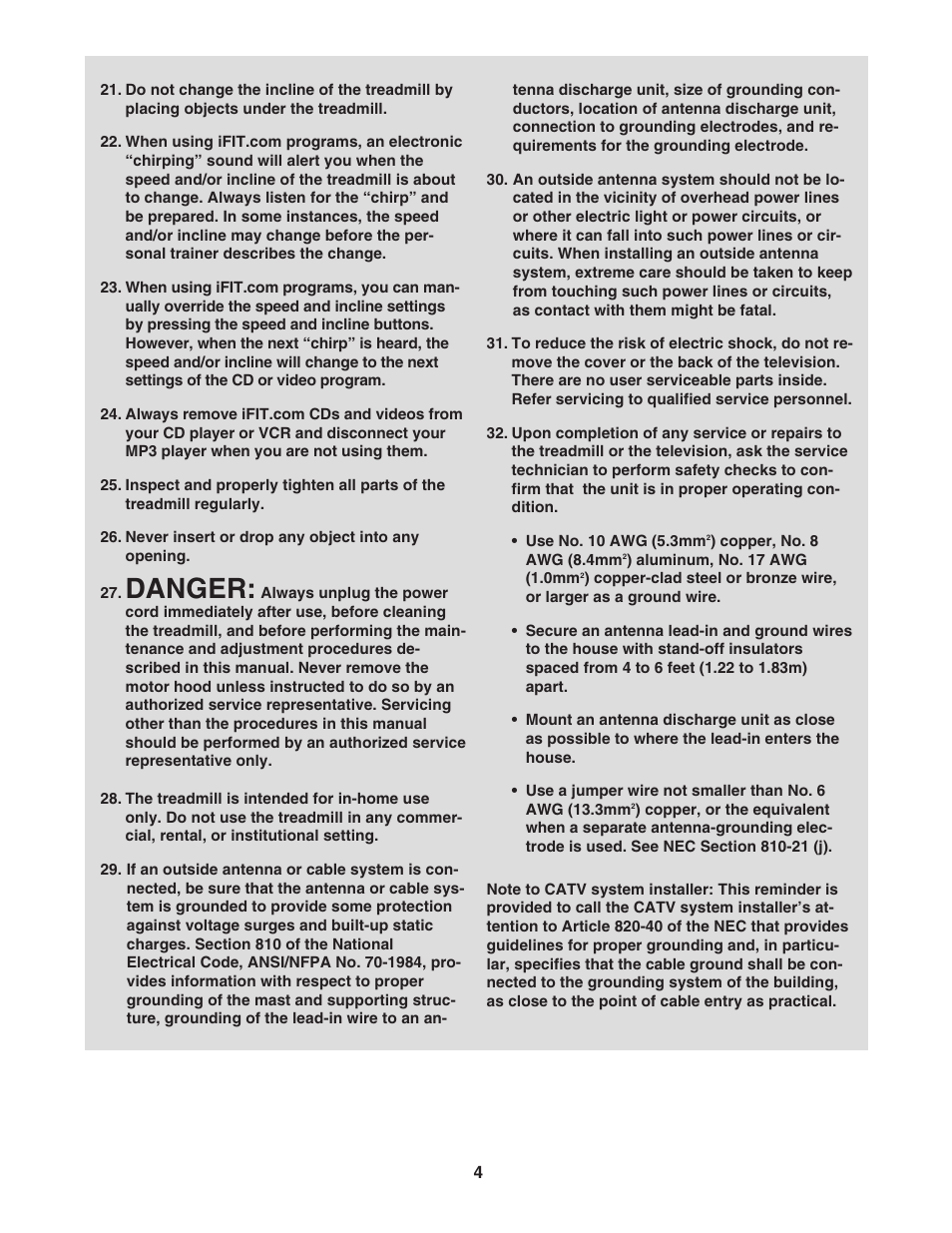 Danger | NordicTrack 30505.0 User Manual | Page 4 / 38