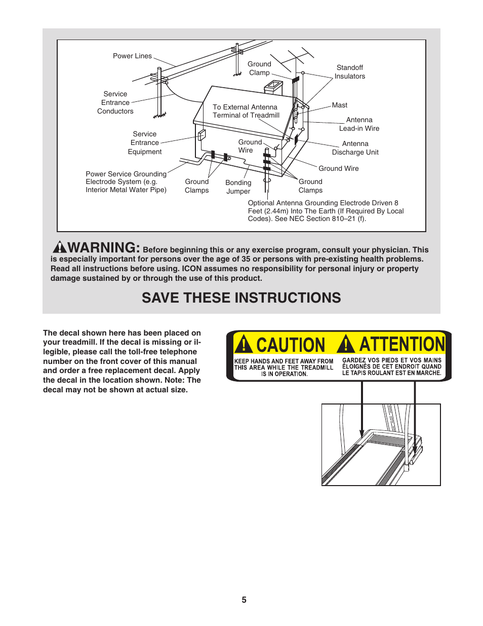 Warning, Save these instructions | NordicTrack 30505.0 User Manual | Page 5 / 38