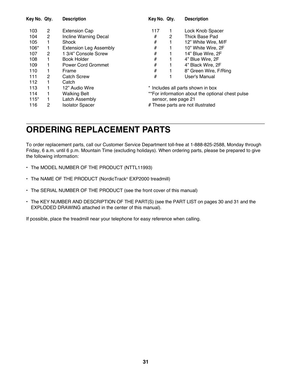 Ordering replacement parts | NordicTrack NTTL11993 User Manual | Page 31 / 34
