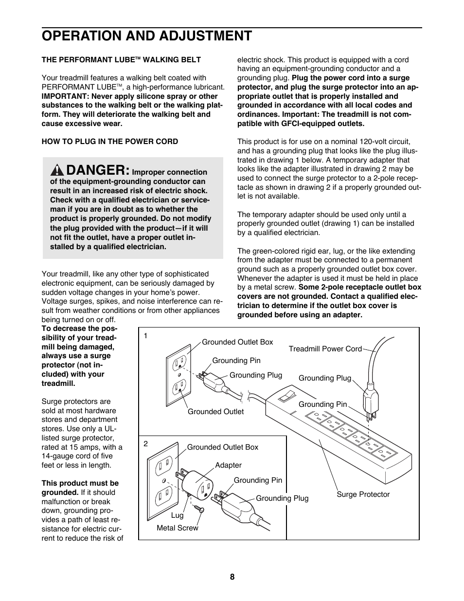 Operation and adjustment, Danger | NordicTrack NTTL11993 User Manual | Page 8 / 34