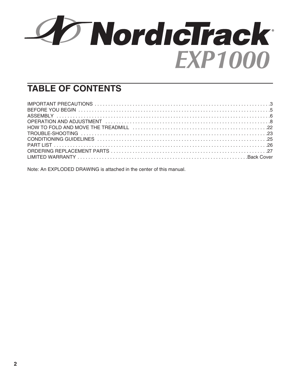 NordicTrack EXP1000 NTTL09990 User Manual | Page 2 / 30