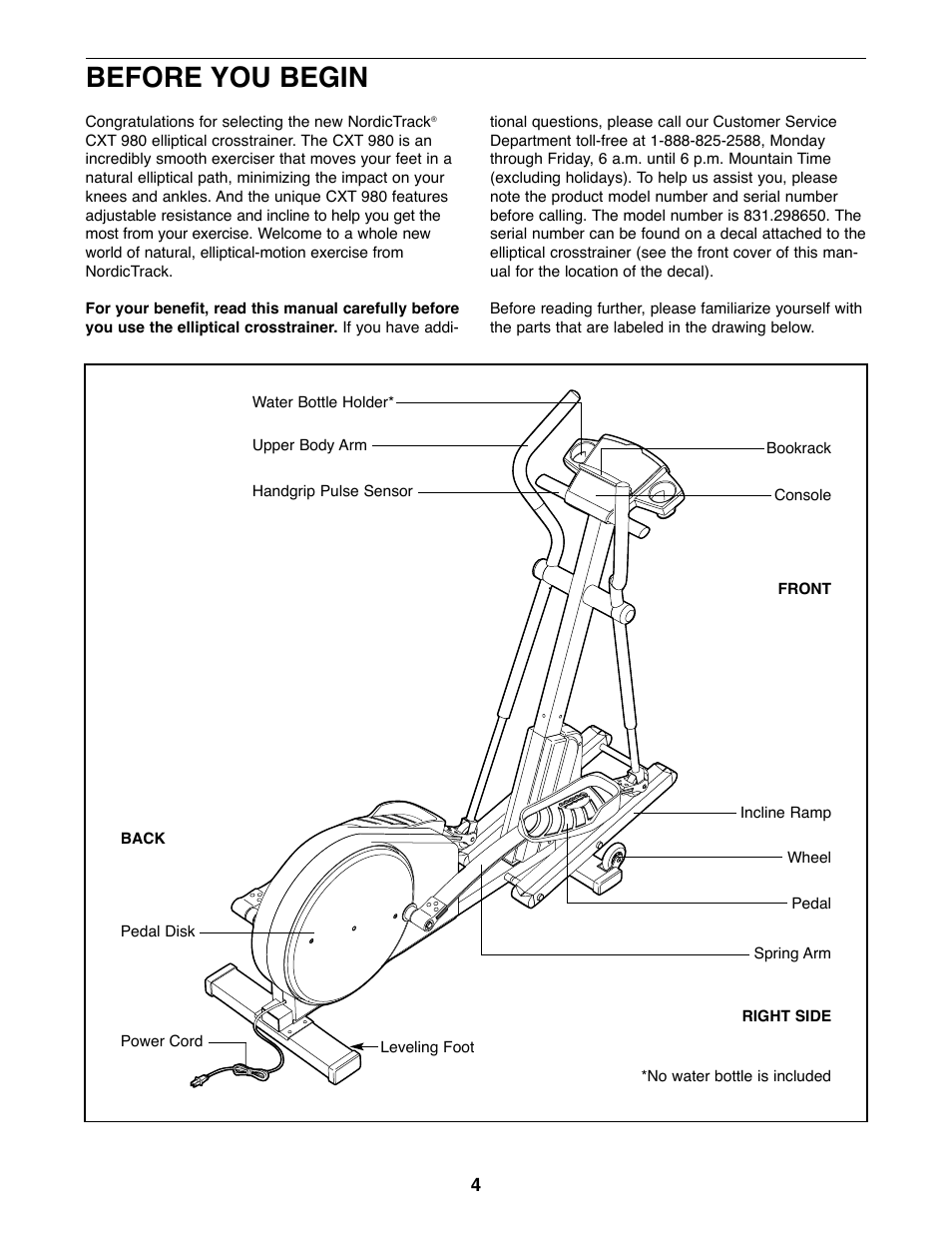 Before you begin | NordicTrack 831.298650 User Manual | Page 4 / 24