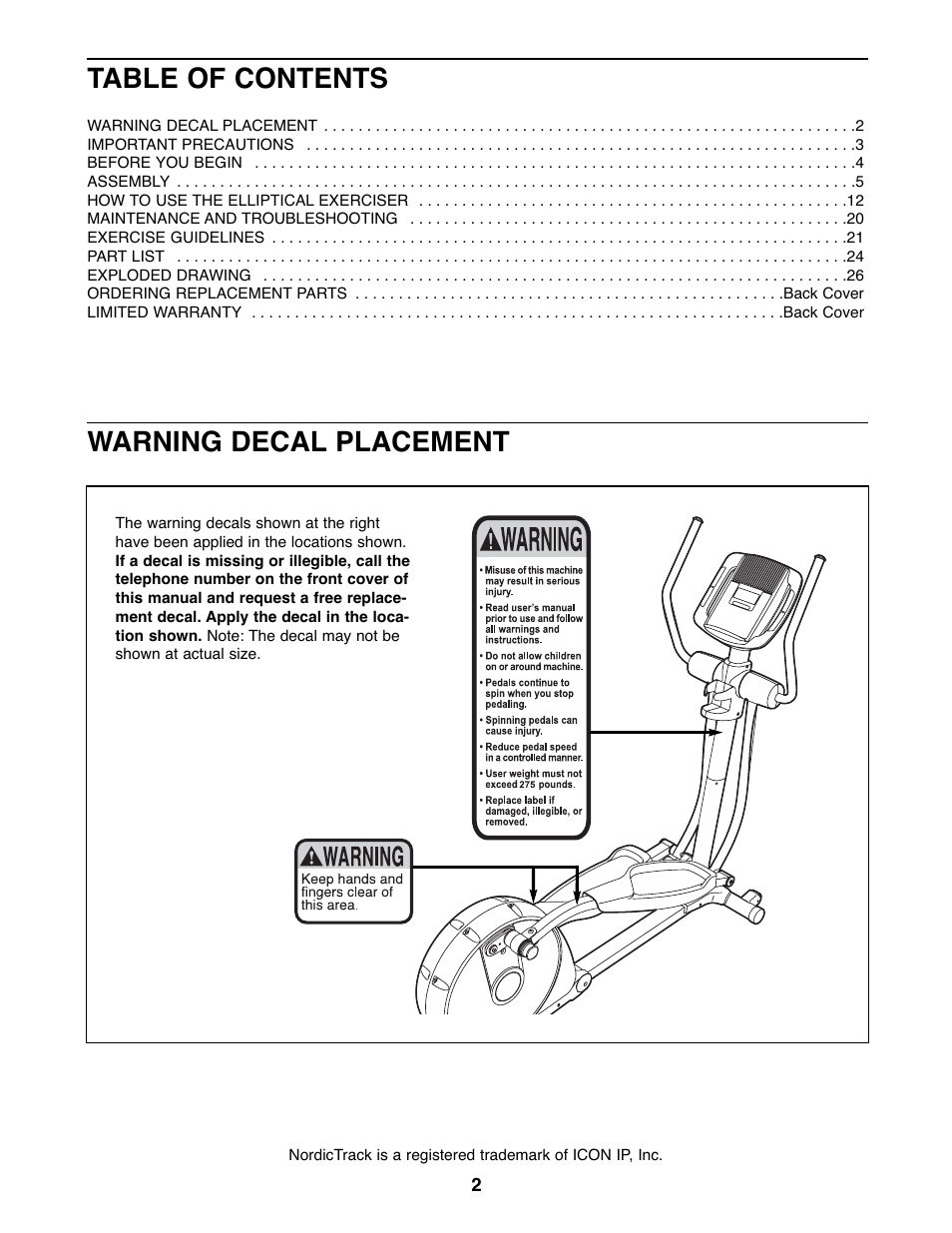 NordicTrack ASR 630 831.23765.0 User Manual | Page 2 / 28