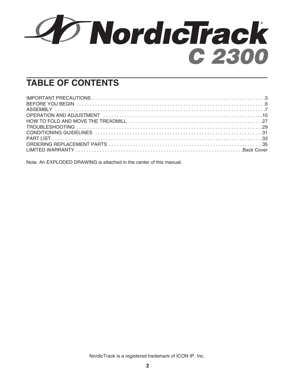 NordicTrack C 2300 NCTL12940 User Manual | Page 2 / 38