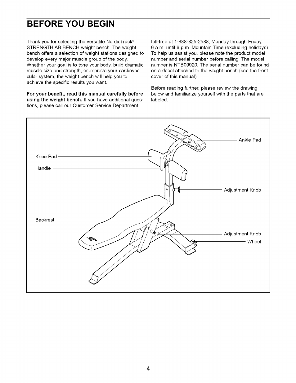 Before you begin | NordicTrack NTB09920 User Manual | Page 4 / 12