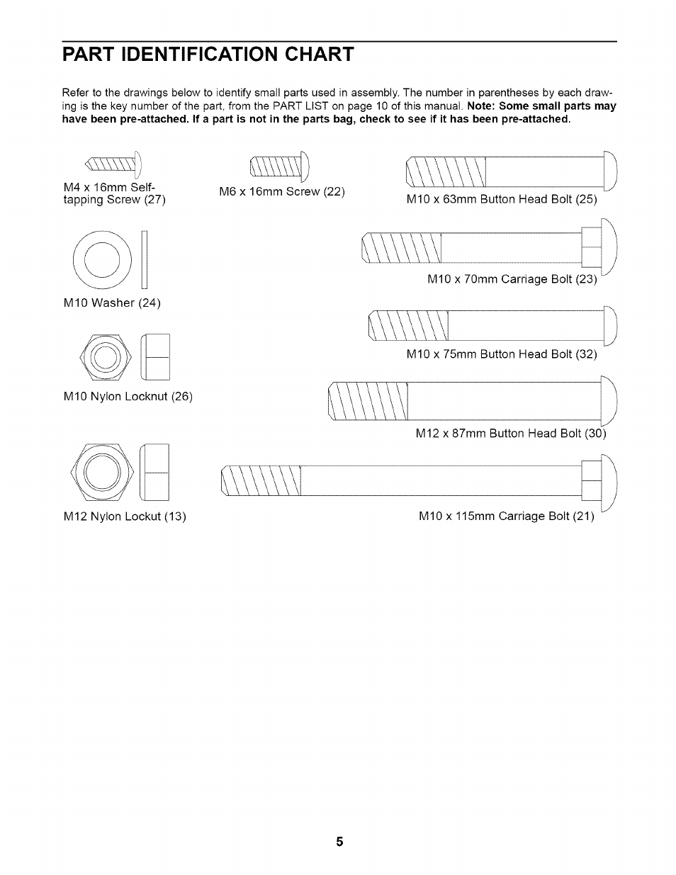 Part identification chart | NordicTrack NTB09920 User Manual | Page 5 / 12