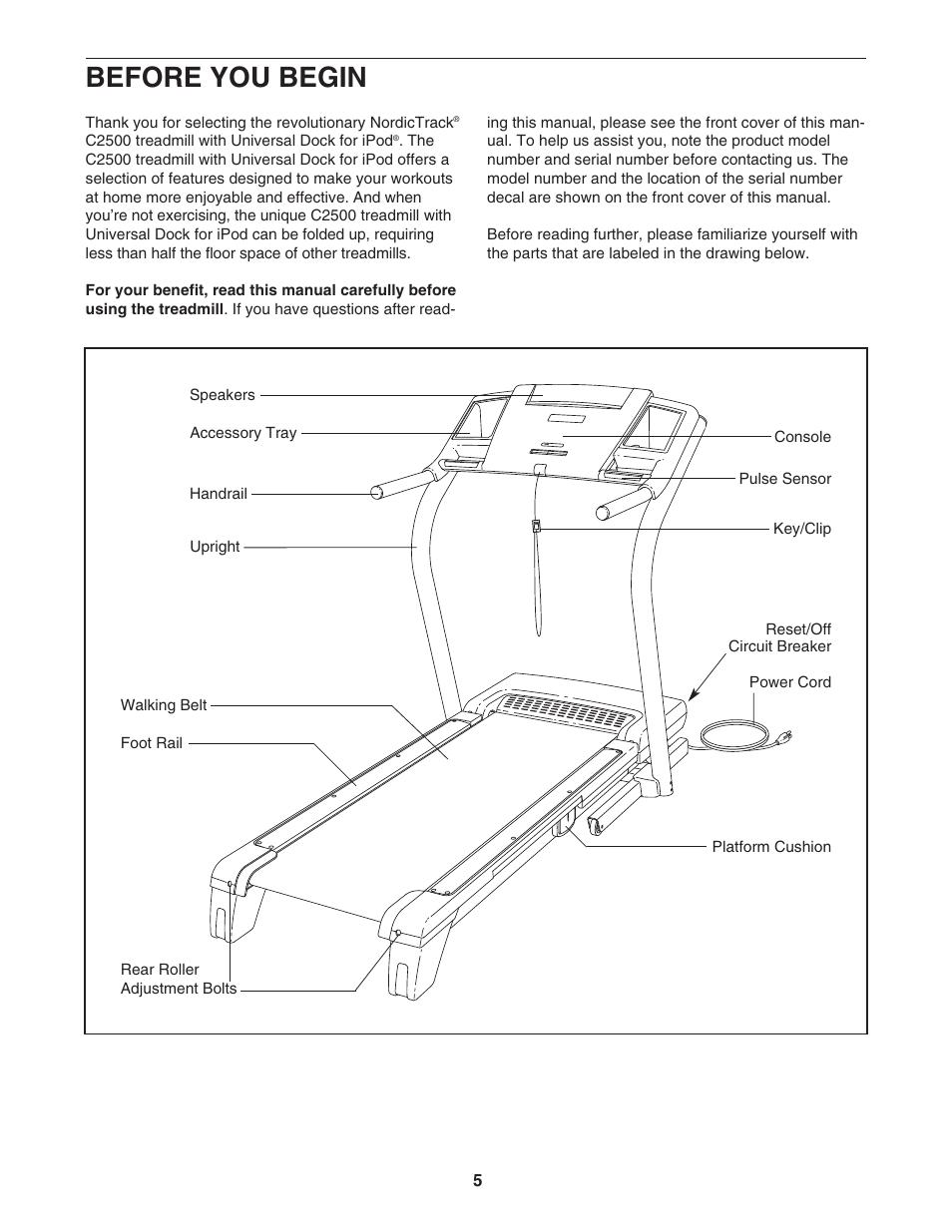 Before you begin | NordicTrack C 2500 NTL09007.0 User Manual | Page 5 / 36