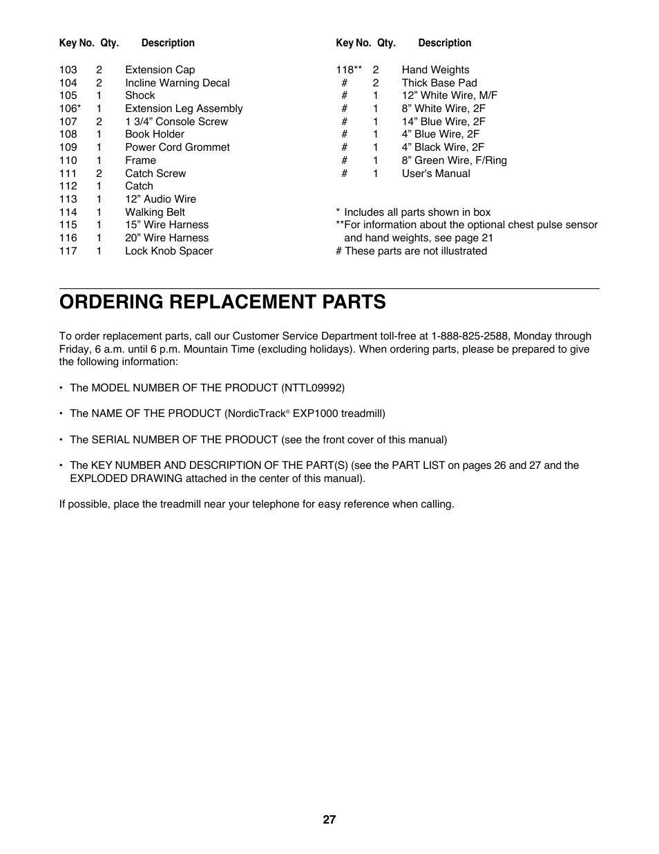 Ordering replacement parts | NordicTrack NTTL09992 User Manual | Page 27 / 30
