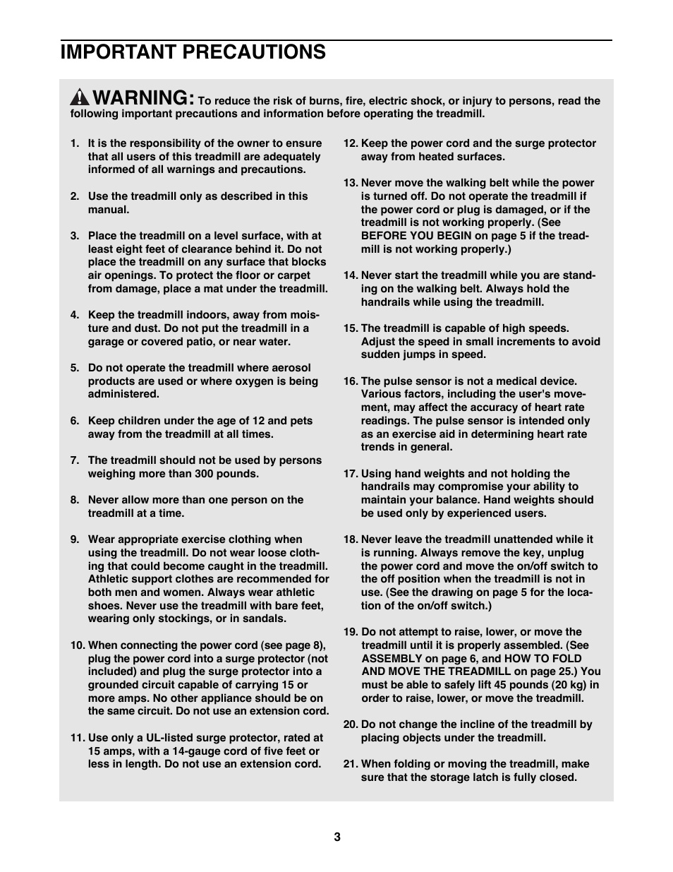 Warning, Important precautions | NordicTrack NTTL15991 User Manual | Page 3 / 34