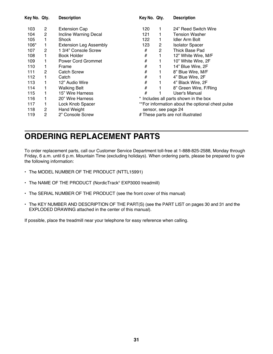 Ordering replacement parts | NordicTrack NTTL15991 User Manual | Page 31 / 34