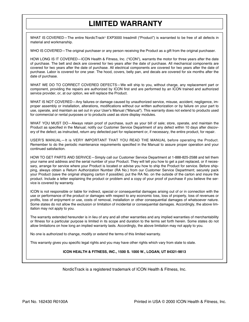 Limited warranty | NordicTrack NTTL15991 User Manual | Page 34 / 34