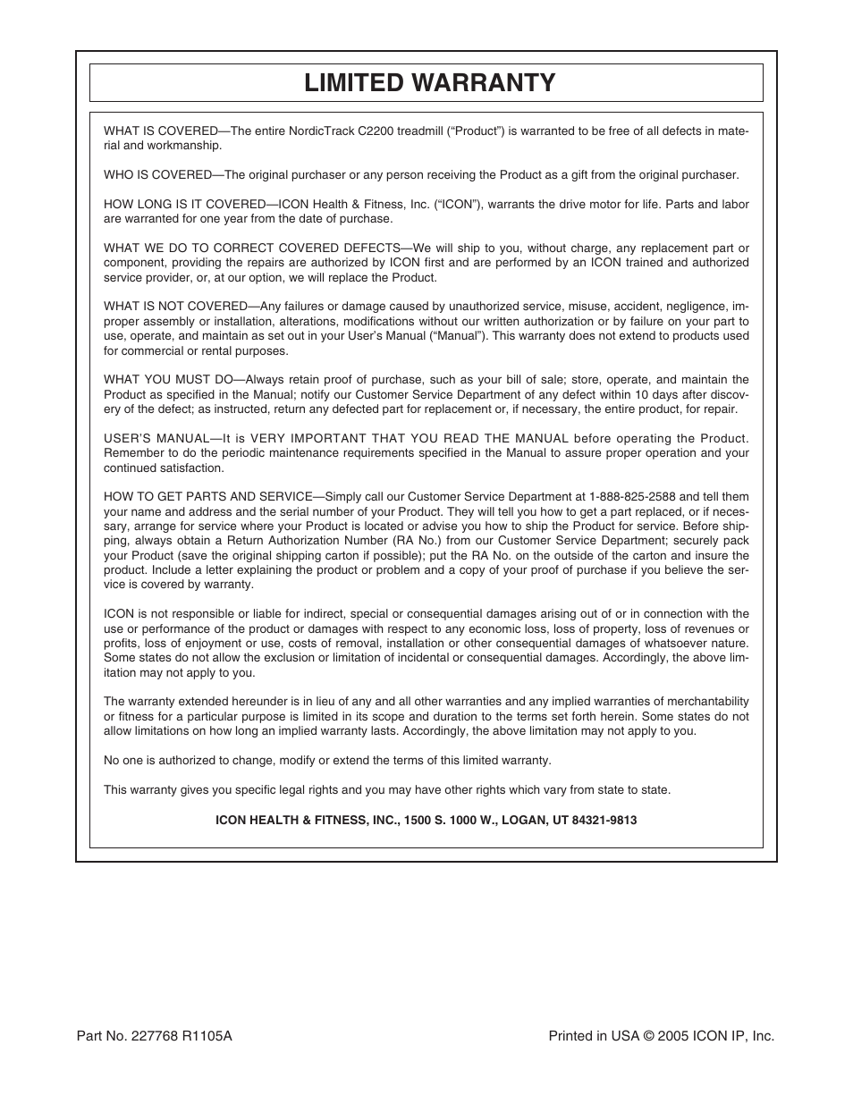 Limited warranty | NordicTrack NTL10905.0 User Manual | Page 34 / 34