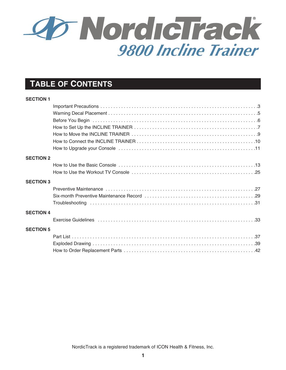 Ser’s, Anual | NordicTrack Incline Trainer 9800 User Manual | Page 2 / 43