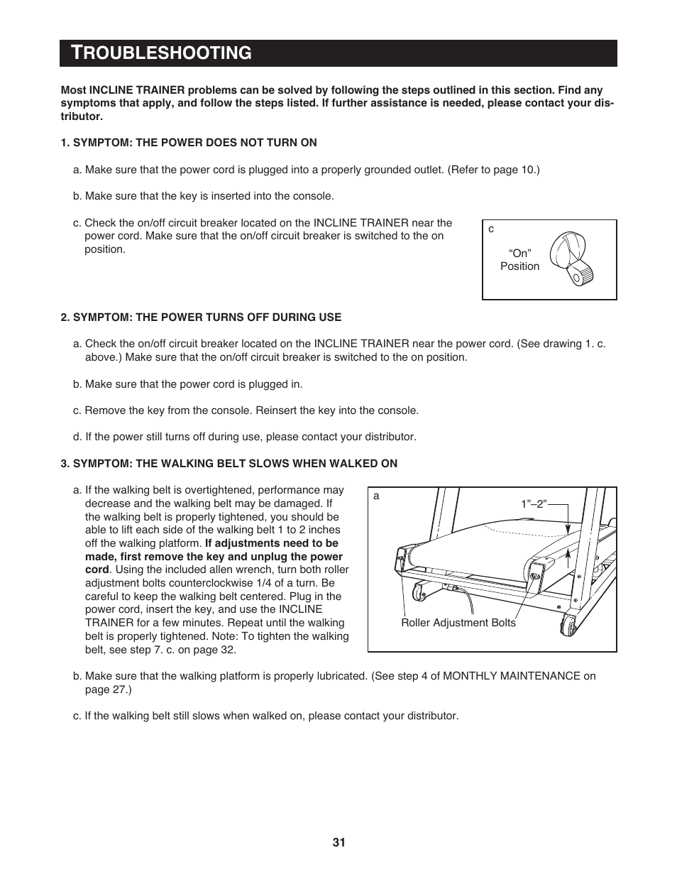 Roubleshooting | NordicTrack Incline Trainer 9800 User Manual | Page 32 / 43