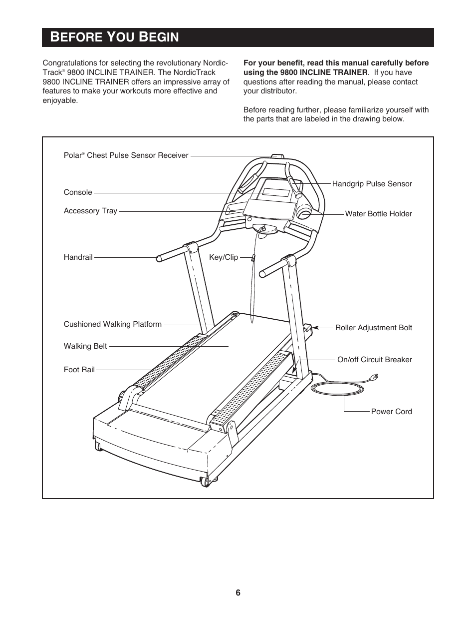 Efore, Egin | NordicTrack Incline Trainer 9800 User Manual | Page 7 / 43