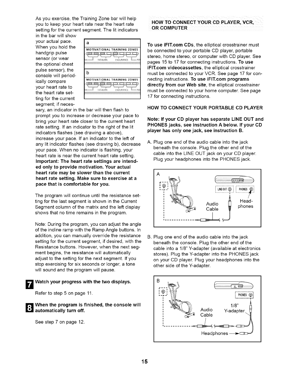 Watch your progress with the two displays, How to connect your portable cd player | NordicTrack CXT 980 831.298651 User Manual | Page 15 / 24