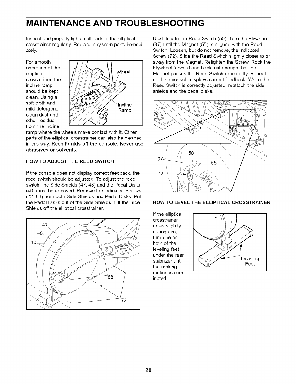 Maintenance and troubleshooting, How to adjust the reed switch | NordicTrack CXT 980 831.298651 User Manual | Page 20 / 24