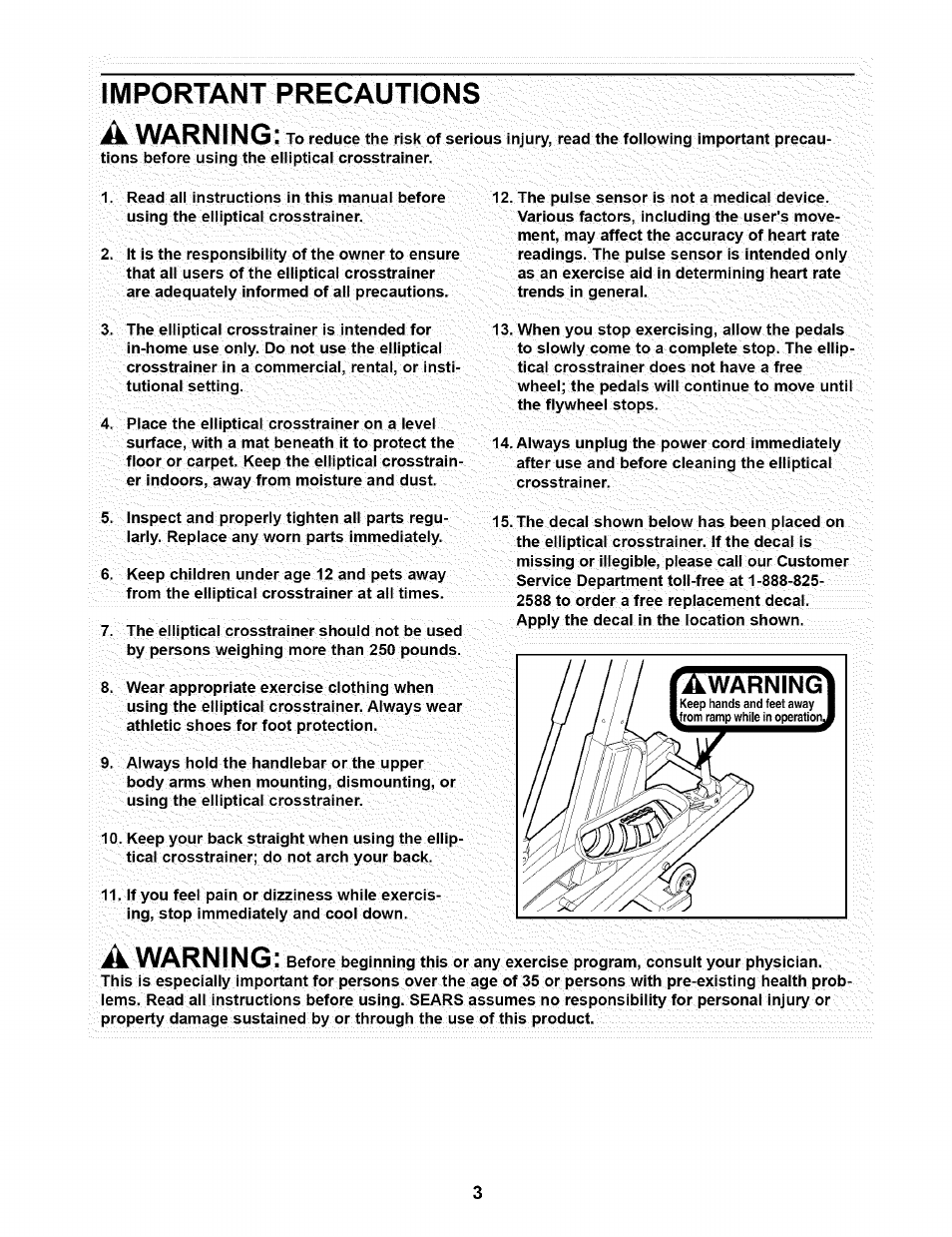 Important precautions, Important precautions a, A warning | Warning | NordicTrack CXT 980 831.298651 User Manual | Page 3 / 24