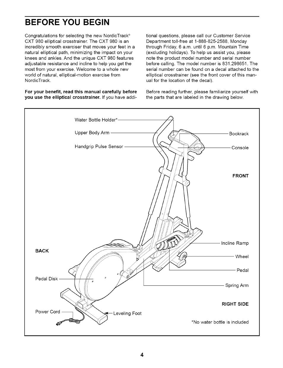 Before you begin | NordicTrack CXT 980 831.298651 User Manual | Page 4 / 24
