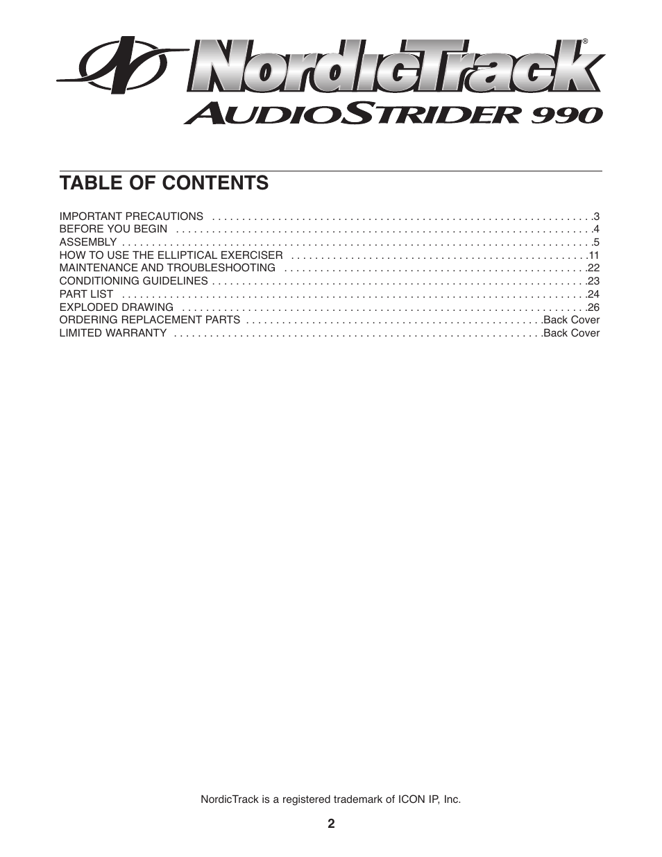 NordicTrack AUDIOSTRIDER NTEL7906.1 User Manual | Page 2 / 28