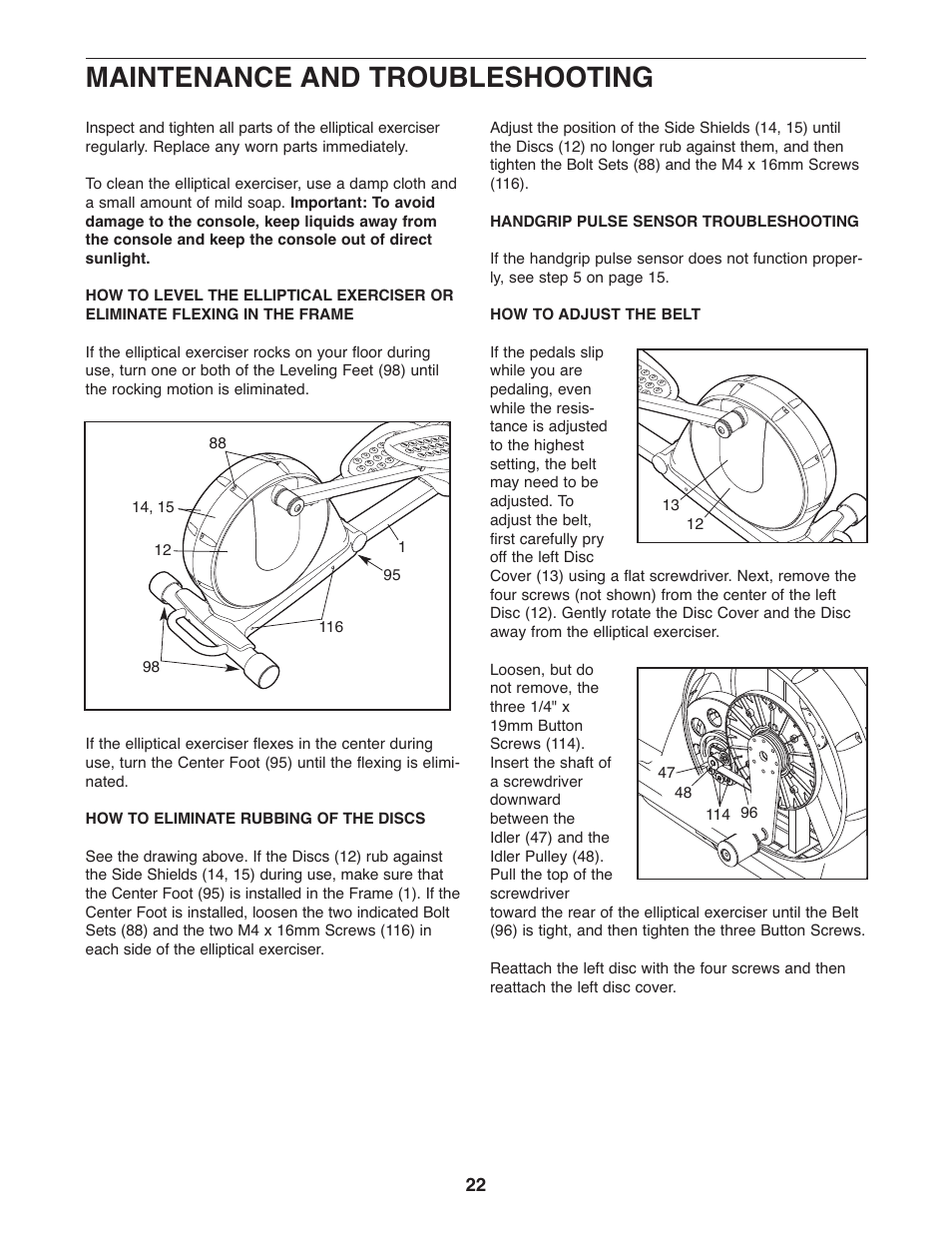 Maintenance and troubleshooting | NordicTrack AUDIOSTRIDER NTEL7906.1 User Manual | Page 22 / 28