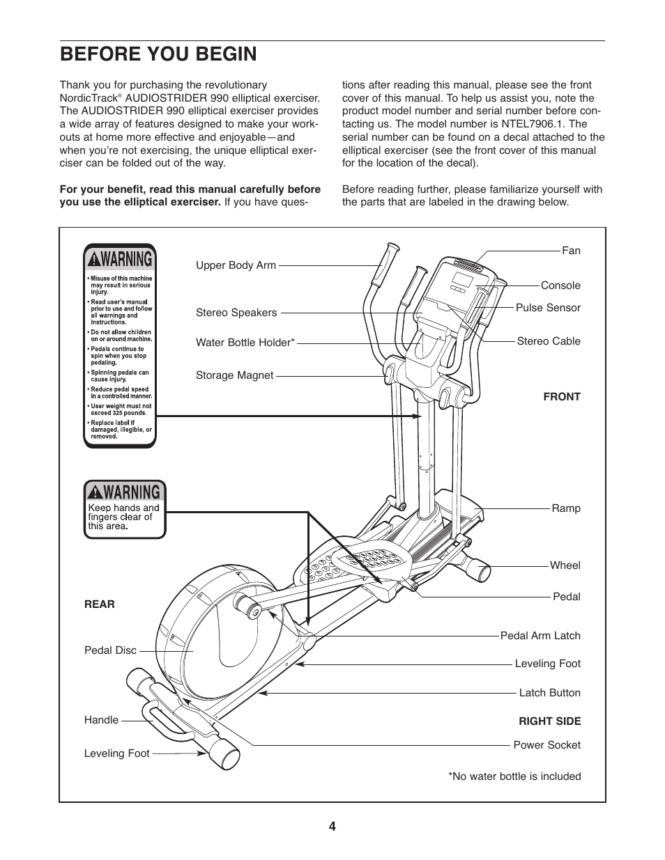 Before you begin | NordicTrack AUDIOSTRIDER NTEL7906.1 User Manual | Page 4 / 28