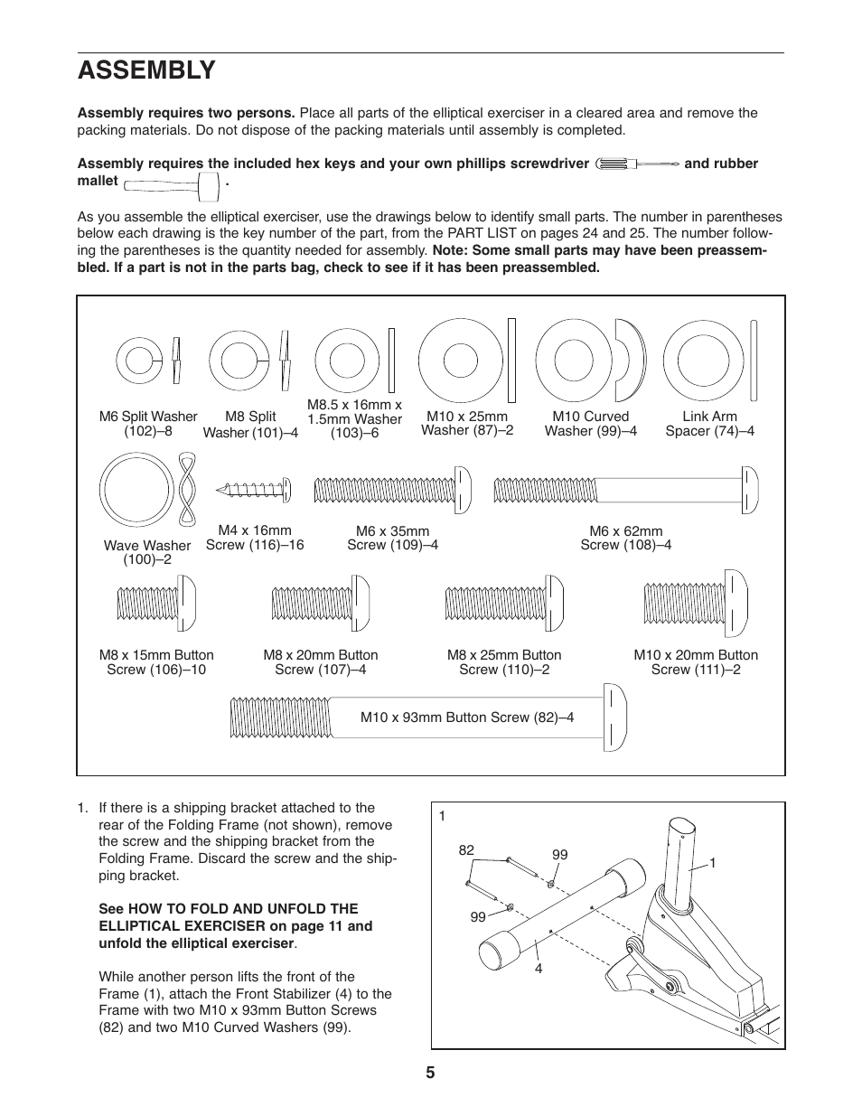 Assembly | NordicTrack AUDIOSTRIDER NTEL7906.1 User Manual | Page 5 / 28